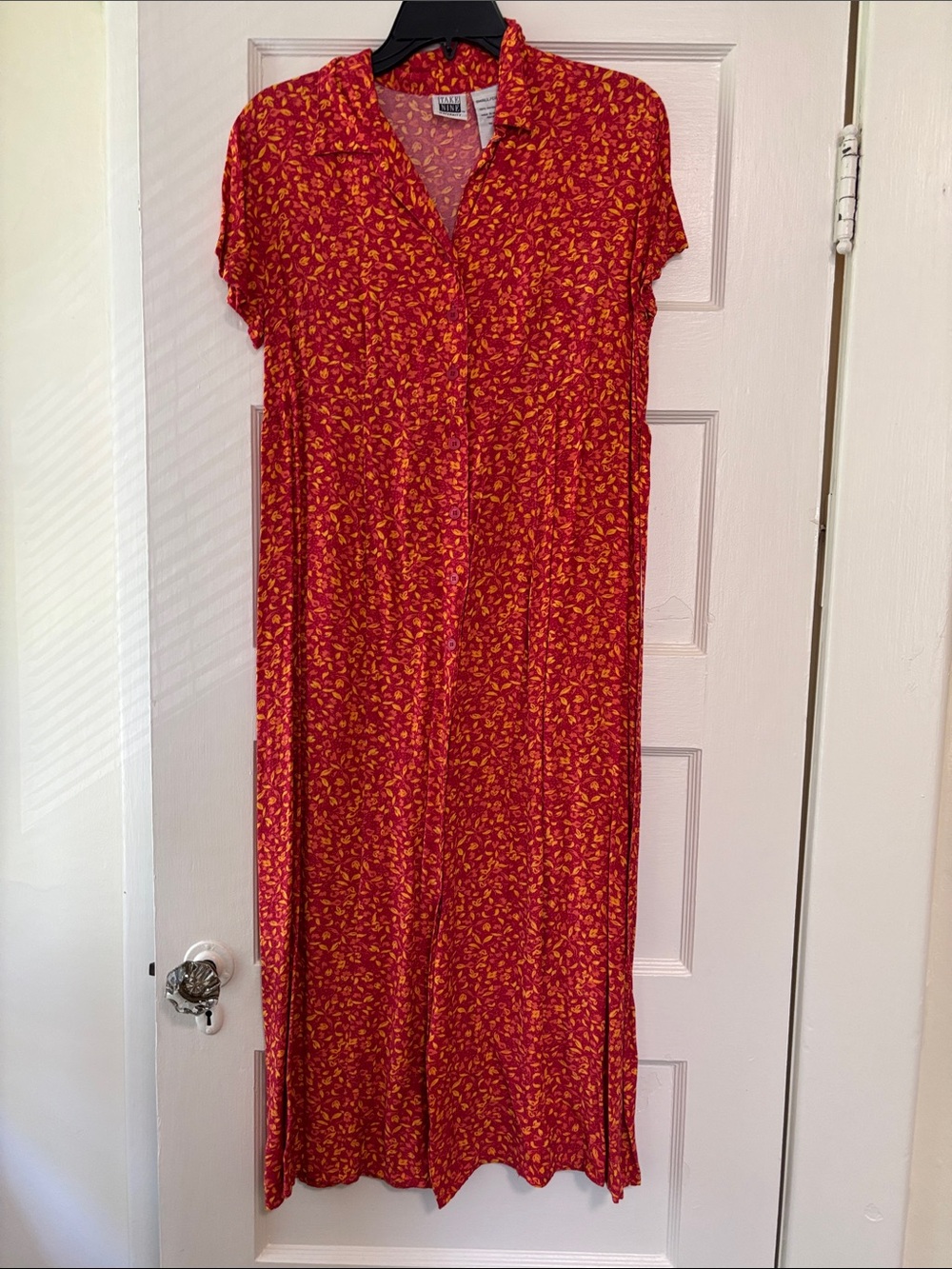 Take Nine Maternity Maxi Dress Red Floral Button Front Relaxed EUC Small